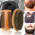 Soft Boar Bristle Wood Beard Brush Hairdresser Shaving Tool Men Mustache Comb Kit With Gift Bag Beard Hair Comb Set
