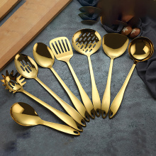 1PC Gold Titanium Stainless Steel Cooking Shovel Cookware Kitchen Tools Chopsticks Soup Colander Set Spatula Ladle Kitchenware