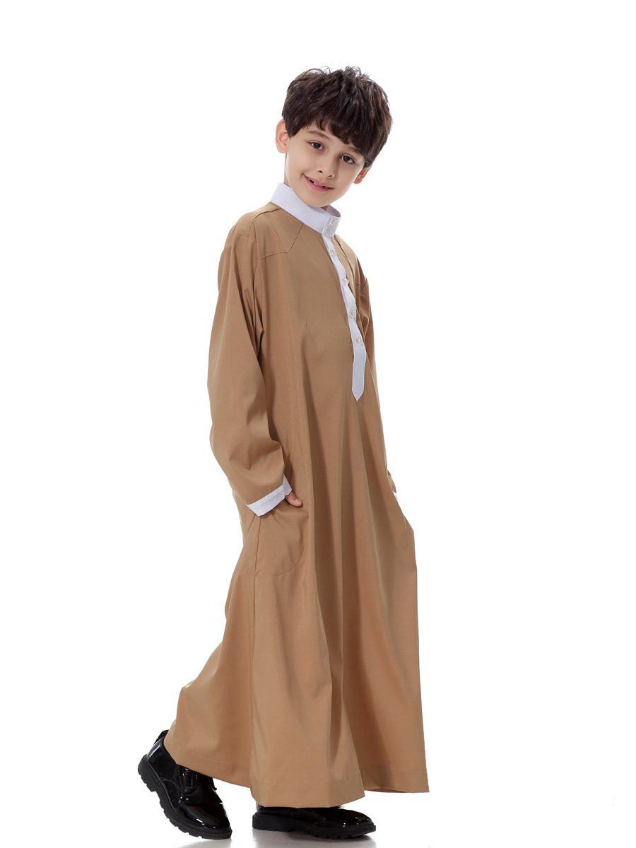 High quality Muslim Islamic Clothing for Children Arabia Jubba Thobe plus size dubai boy's Kaftan Abaya clothing 4 colors