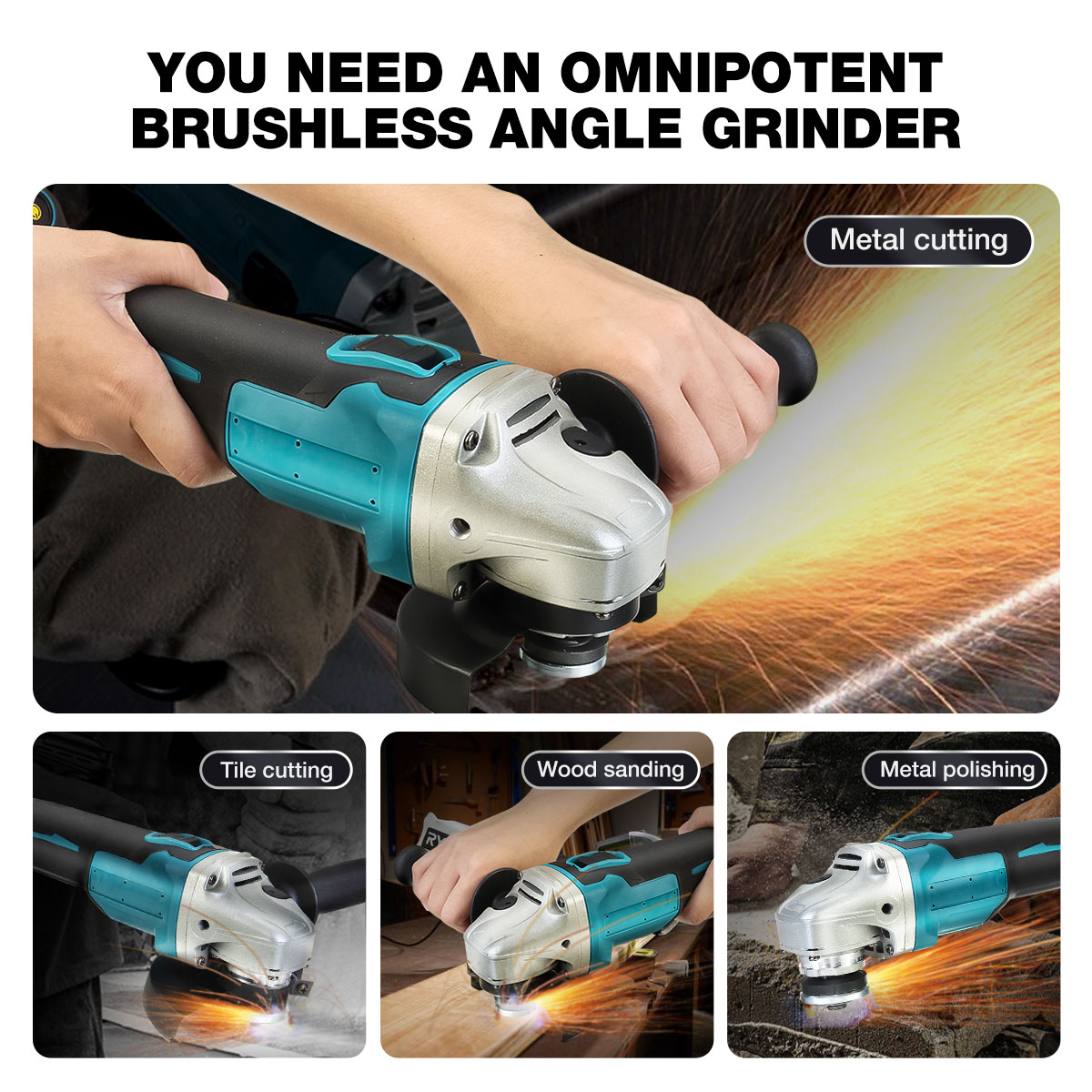 860W 18V 100/125mm Brushless Cordless Impact Angle Grinder with Grinding Disc 4 Speed fr Makita Battery Cutting Machine Polisher