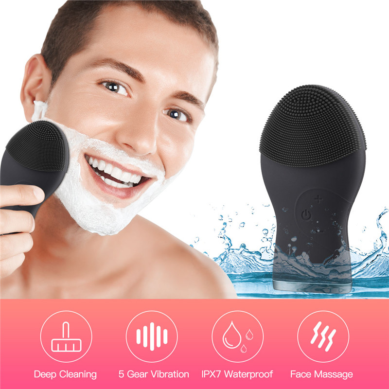 Electric Facial Cleansing Brush For Men USB Rechargeable Silicone Sonic Face Cleanser Masseger Waterproof Face Skin Care Tools