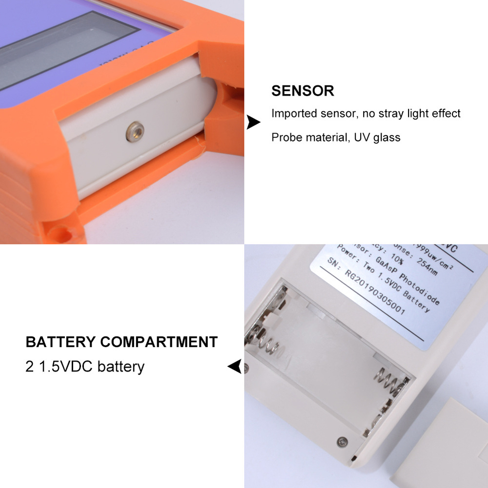 RGM-UVC Reptile with UV Radiation Meter Ultraviolet Irradiance Meters High Accuracy UV Illuminance Meter UVC Luminosity Tool