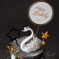 Gold Silver Crown Swan Cake Topper Happy Birthday Party Decoration for Baby Shower Kid Baking Supplies Anniversary Love Gifts