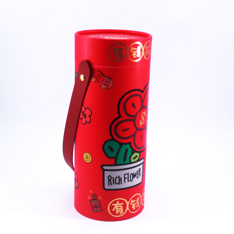 Paper tube gift box with gold printing and handle