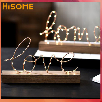 Love Letter Signs Led Home Decoration Valentines Day Gift Wooden Base Wire Led Light for Bedroom Illumination Table Lamp