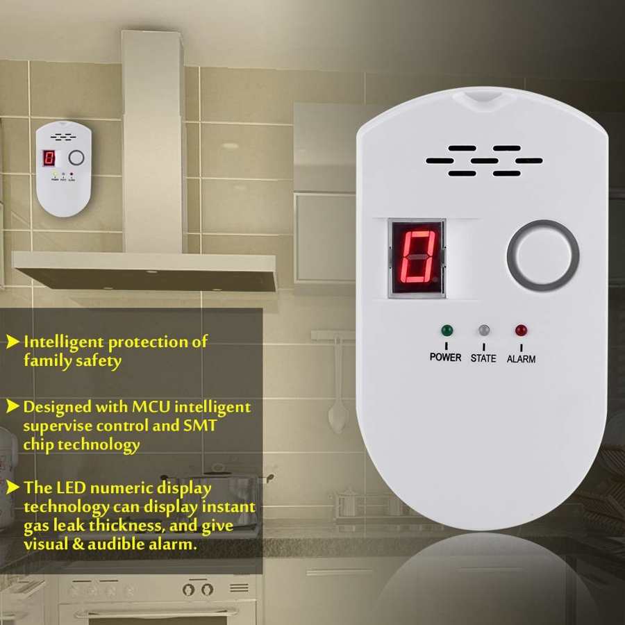 BRJ-502D LCD LPG LNG Coal Natural Gas Leak Security Alarm Sensor Warning Detector AC100V-AC240V Digital Display Gas Detector