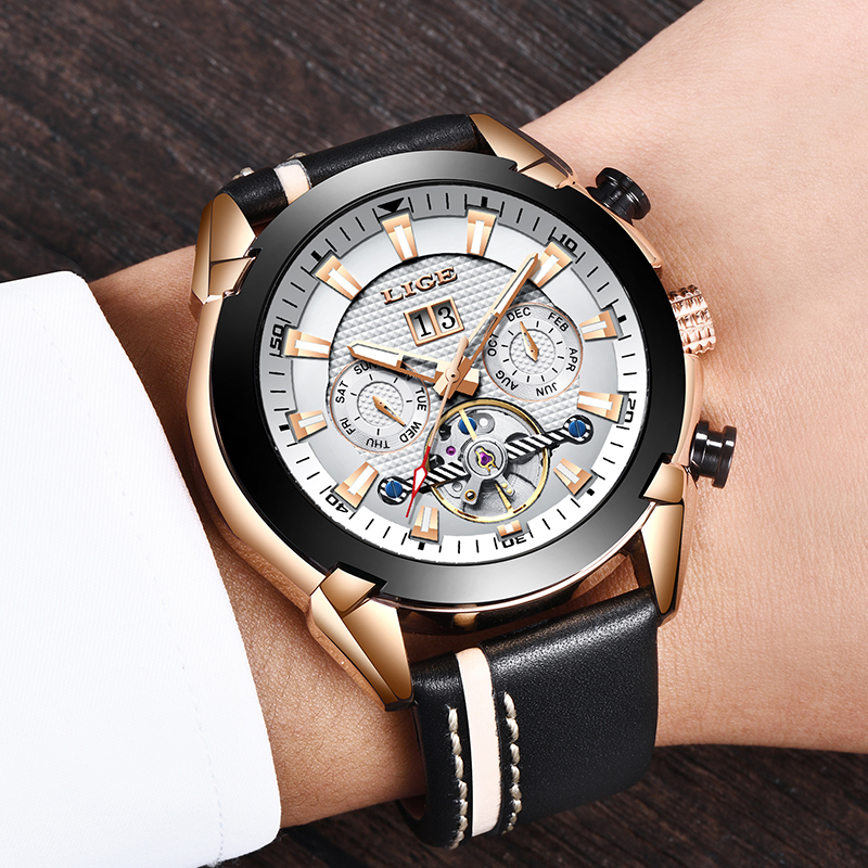 New LIGE Fashion Watch Men Top Brand Luxury Automatic Mechanical Watch Casual Sport Waterproof Men Watches+Box Relogio Masculino