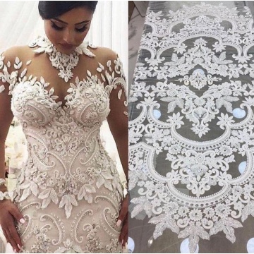 LFY Off White Rayon Top quality Bridal Embroidery Lace fabric Nigerian African French Chantilly Lace Fabric ,Mesh Tulle Fabric