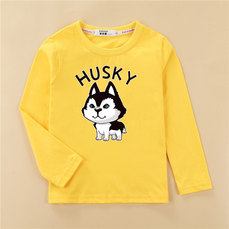 BABY Boy Cartoon Dog Long Sleeve Top Girls Short Sleeve Husky T-Shirt 100% Cotton Print Kids Clothes Cute Casual Tee Shirt 3-14Y