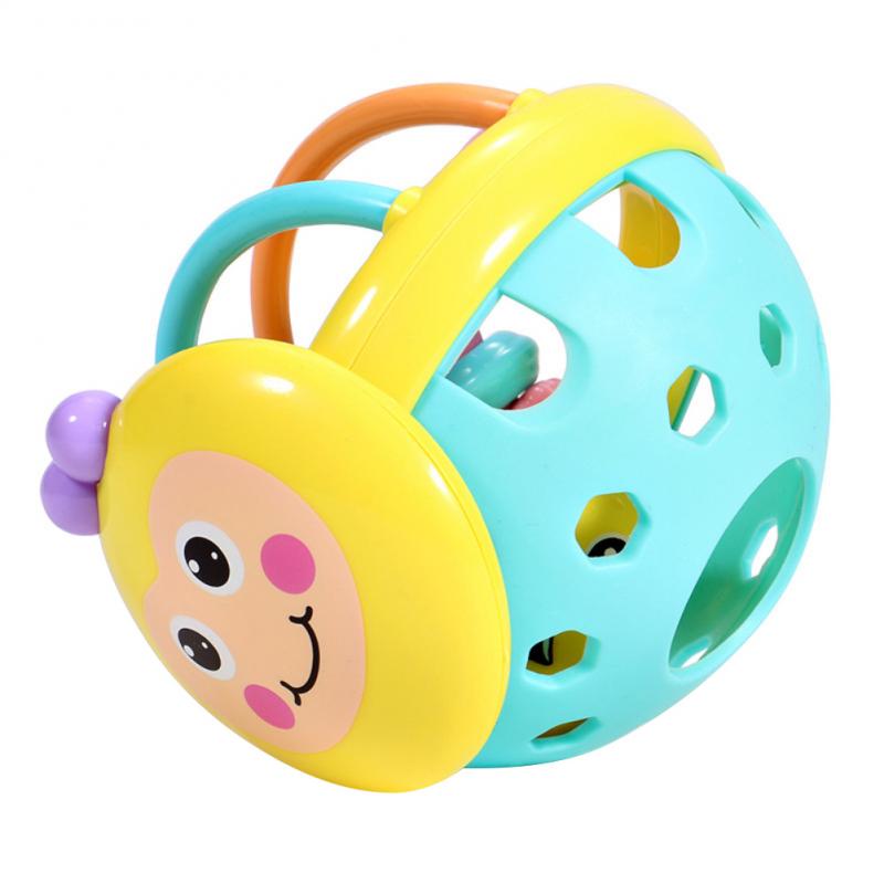 Soft Rubber Cartoon Bee Hand Knocking Rattle Dumbbell Early Educational Kid Bell Baby Bed Mobile Preschool Toy Interactive Hot