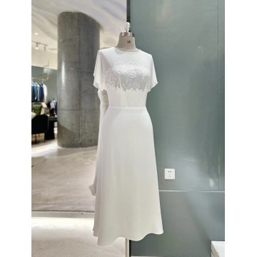 White Short‑Sleeve Midi Shallow Tide Lace Ode