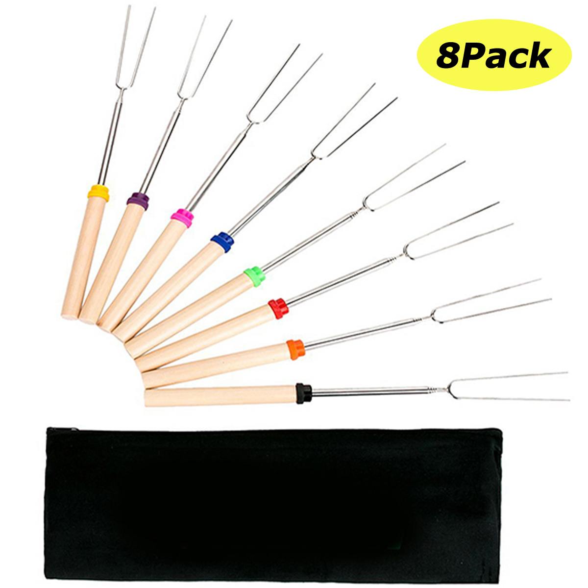 8 Pieces 32-Inch Colorful Telescopic Roasting Marshmallow Barbecue Skewers BBQ Stick Fork BBQ Tools