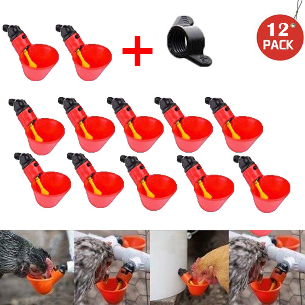 12Pcs Feed Automatic Bird Coop Poultry Chicken Fowl Drinker Water Drinking Cups Livestock Drinking Cup Poultry Tools#40