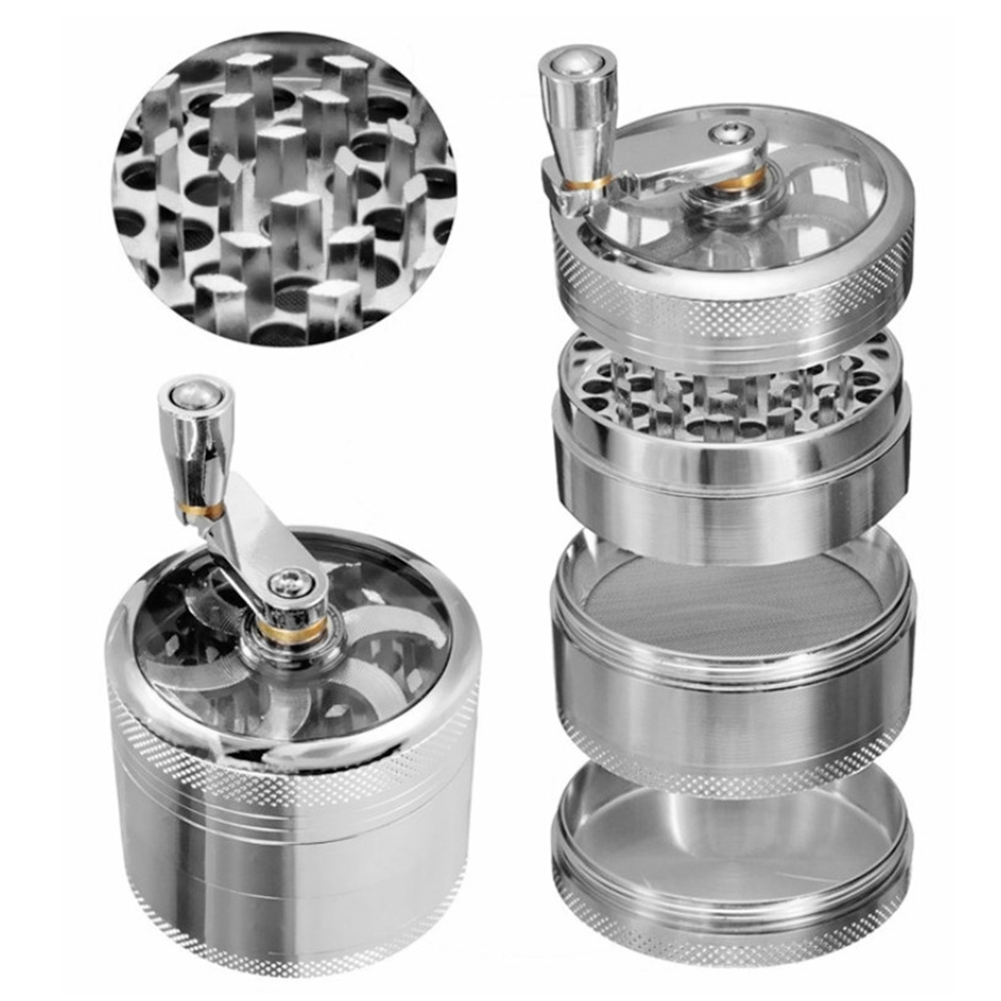 55MM 4 Layers Tobacco Spice Grinder Herb Weed Grinder With Mill Handle Salt And Pepper Mills Kitchen Tools Smoking Accessories