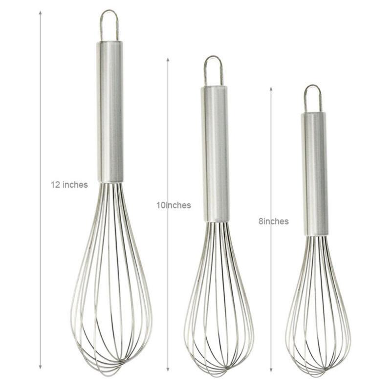 (8/10/12 Inches) Stainless Steel Egg Beater Hand Whisk Mixer Handle Wire Whisk Butter Whisk Kitchen Baking Cooking Gadgets