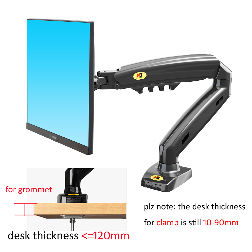 NB NEW F80 17-27" Monitor Holder Arm Gas Spring Full Motion LCD TV Mount 2-9kg ergonomica dual arm clamp bracket 2pc USB3.0