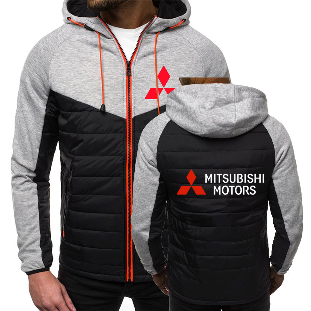 Autumn Men Parka Cotton Padded Mitsubishi Motors Car Logo Print Winter Warm Sport Jackets Male Splice Color Man Zipper Mens Coat