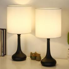 Small Nightstand Table Lamp with White Fabric Lampshade