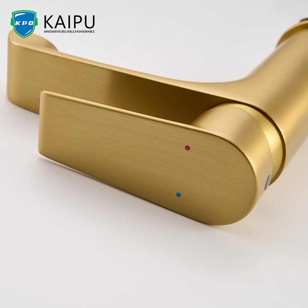 Brushed gold basin mixer with drainer (5)