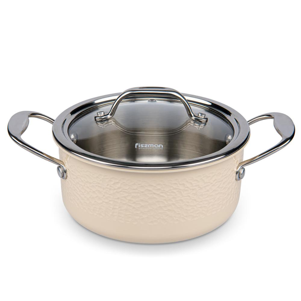 FISSMAN 18cm Casserole Induction 304 Stainless Steel Cookware With Glass Lid Soup Stock Pots