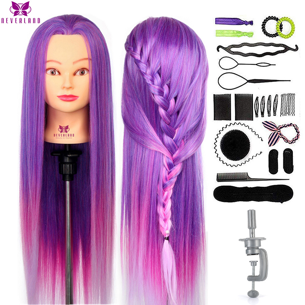 NEVERLAND 30 Inch Colorful Mannequin Head Purple Rainbow Long Hair Training Head Professional Hair Styling PracticeDoll Heads