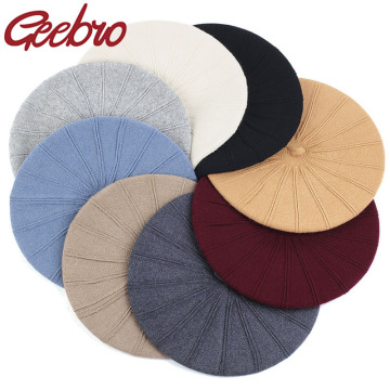 Geebro Fashion Women Winter Wool Blend Beret Hat Girls Beret Hat Lady Solid Color Slouchy Winter Hats Female Bonnet Caps