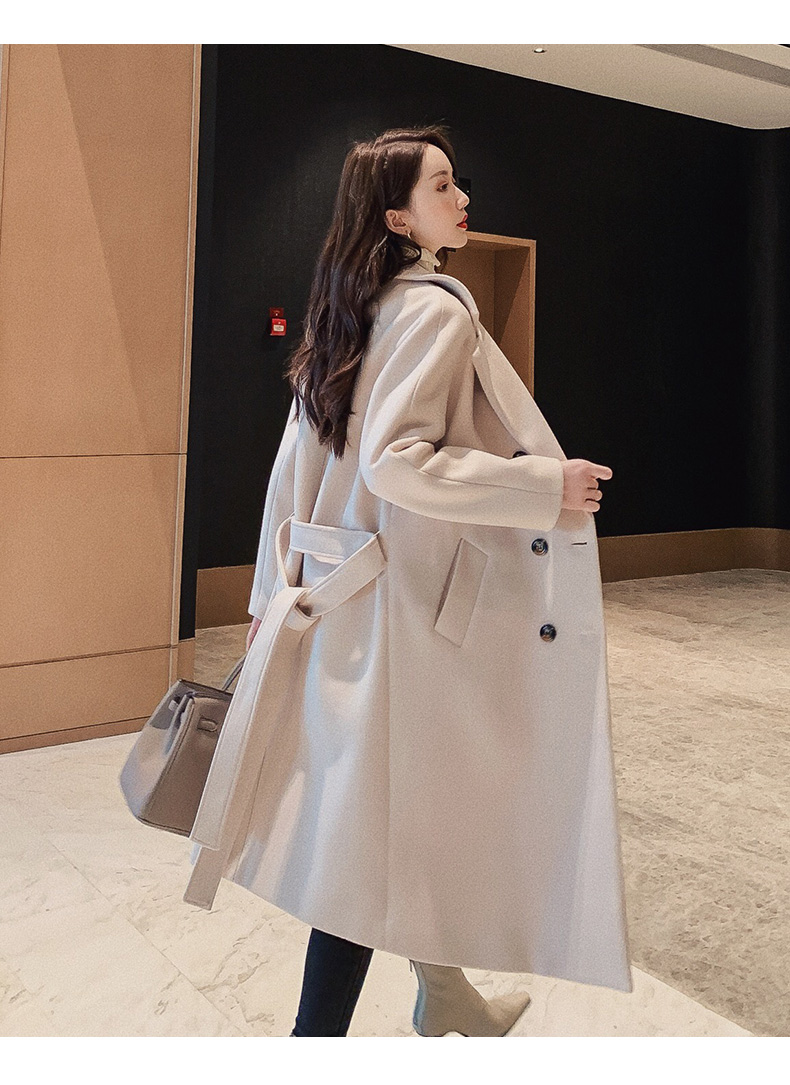 Autumn Winter New Women's Jacket Casual Wool Blend Trench Coat Double Breasted Long With Belt