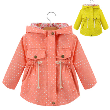 Spring And Autumn Girls Jackets Dot Decoration Cotton Casual Long Sleeve Windbreaker Zipper Fashion Girls Outerwear Kids Clothes