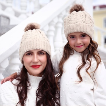 PatPat 2020 New Arrival Winter Knitted Hair Ball Hats for Mommy and Me Matching Hat Warm and Soft