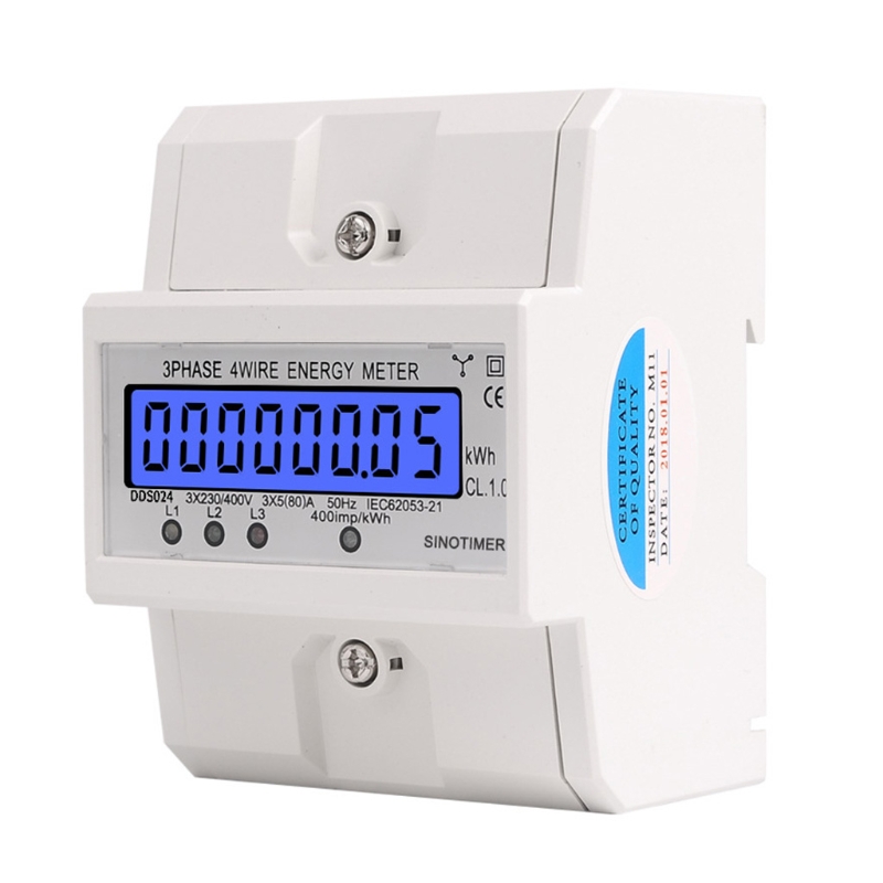 3 Phase 4 Wire Electronic Power Consumption Energy Meter Intelligent LCD Digital Backlight Display Wattmeter Home 380V 50Hz