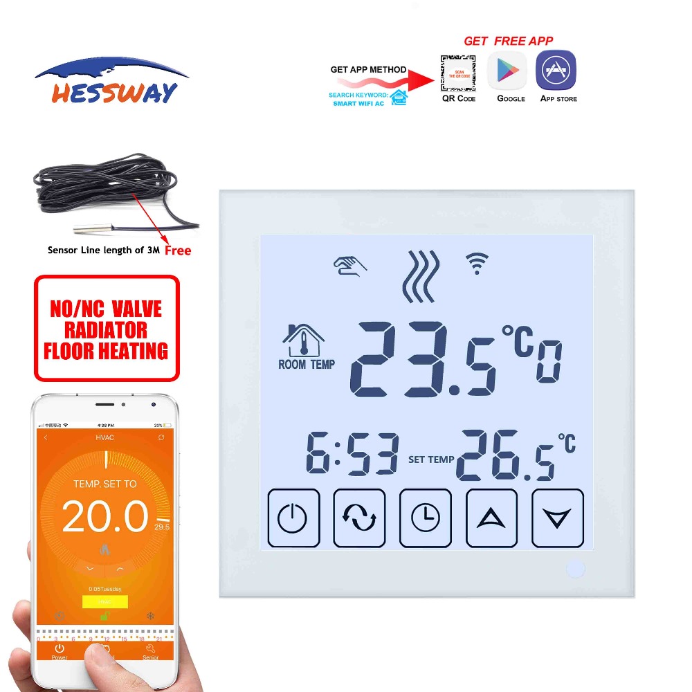 HESSWAY APP Android,apple system Control 3A water floor heating thermostat WIFI for Dual sensor