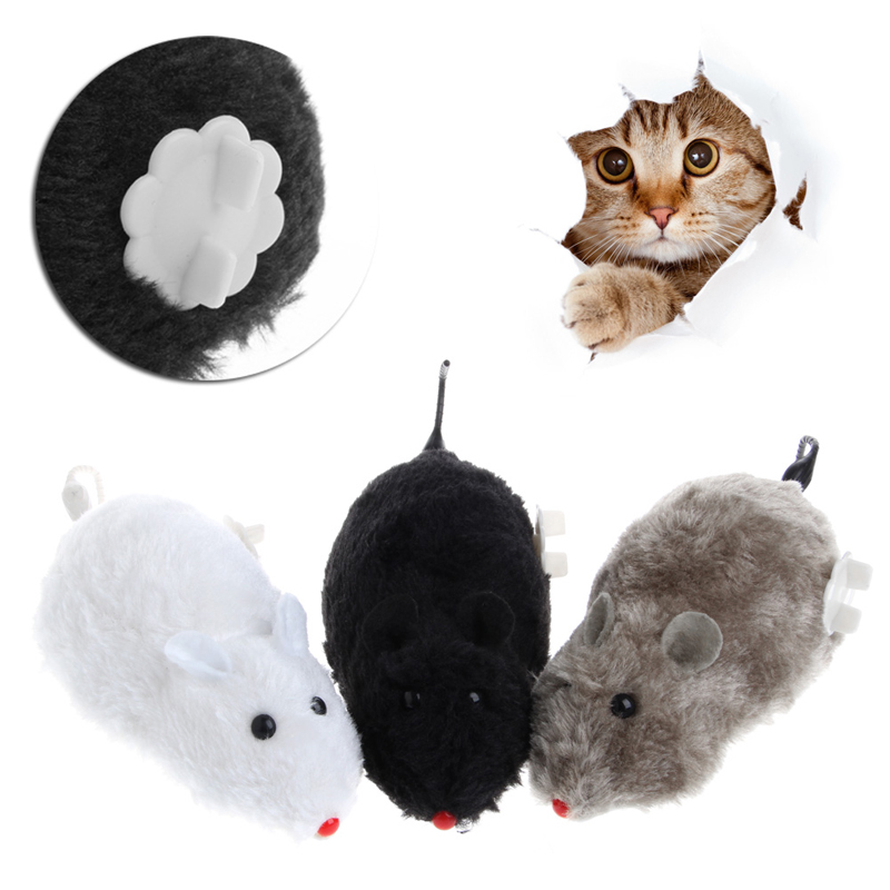 1PC Clockwork Wind Funny Running Mouse Rat Move Tail Cat Kitten Prank Toy Gift
