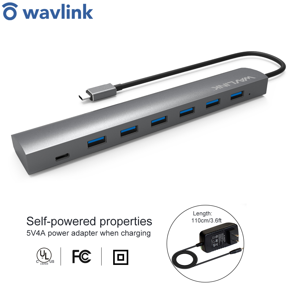 Wavlink USB 3.1 Type-C to7 ports USB HUB High Speed 5 Gbps Type C & Type A Multi Dock Aluminum For Ultrabook PC Laptop Macbook