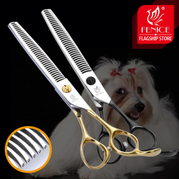 Fenice 6.5 inch Dog Hair Grooming Scissors Professional Pets Thinning Cutting Shear with Black/Gold Handle Japan 440C
