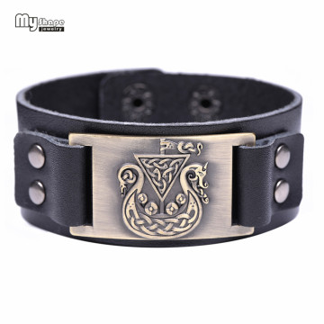 My Shape Irish knot Symbol Bracelets Viking Bangles Hidden Dragon Amulet Handmade Genuine Leather Bracelet Men Fashion Jewelry