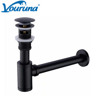 VOURUNA Black Solid Brass Tube Bottle Trap Plumbing P-Trap Pop Up Drains