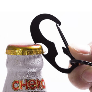 1PC Multi Functional Black D-ring Carabiner Beer Bottle Opener Key Chain