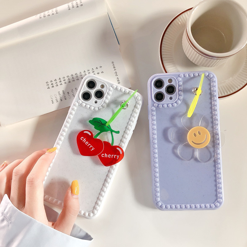 Fresh Korea Cute Pendant fruit Cherry Sun flower Phone case for iphone X XR XS 11pro MAX 7 8 plus Photo frame back cover funda