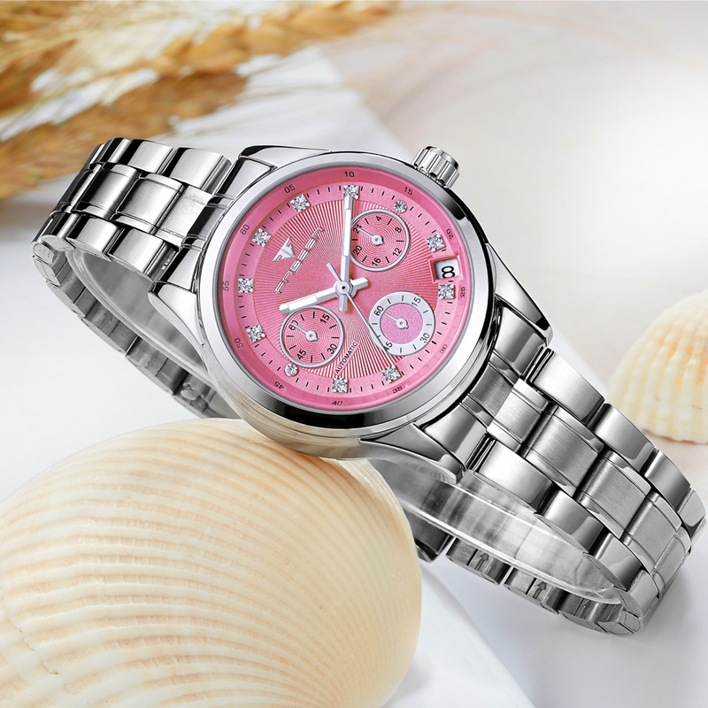 Foreign trade hot sale fashion women mechanical watches with calendar waterproof Automatic Self-Wind ladies watch for woman gift