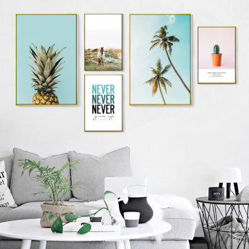 Fresh Pineapple Cactus Plant Picture Home Decor Nordic Canvas Painting Wall Art Animal Letter Print and Poster for Living Room