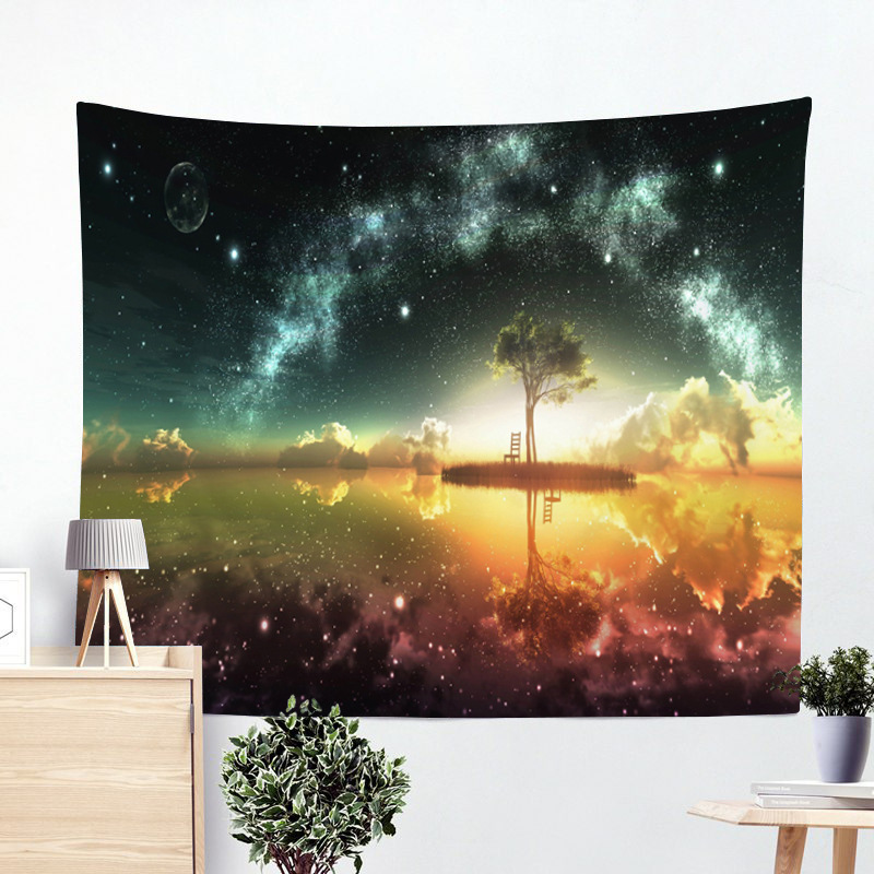 Vast Starry Sky Aurora Moon Earth Creative Tapestry Living Room Background Hanging Cloth 95x73cm/150x100cm/150x130cm/200x150cm