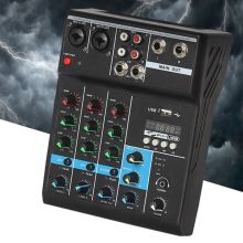 Professional Audio Mixer 4 Channels Bluetooth Sound Mixing Console for Home Karaoke KTV with USB Sound Card Sound Effects