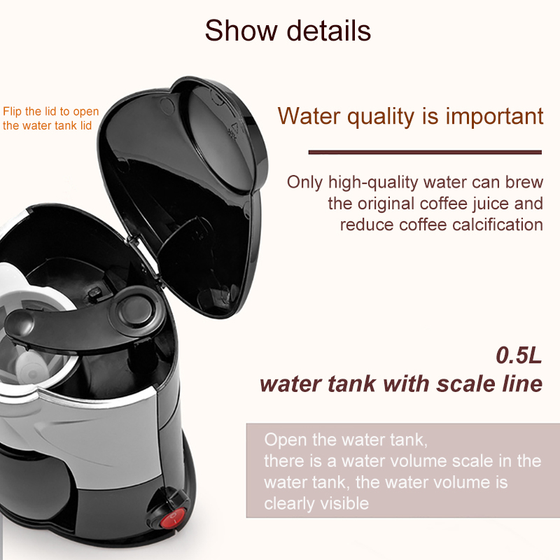 Coffee & Tea Maker Stylish Home Portable Fully Automatic Mini American Coffee Machine Black And Pink EU plug 220V