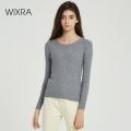 Wixra Women Sweater 2019 Solid Female O Neck Warm Ladies Slim Knitted Ribbed Sweaters Pull Jumpers Autumn Spring