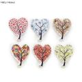 30pcs Mixed Tree Shape Wooden Buttons Sewing Scrapbooking Clothing Crafts Handwork Decor Card Making DIY 35mm