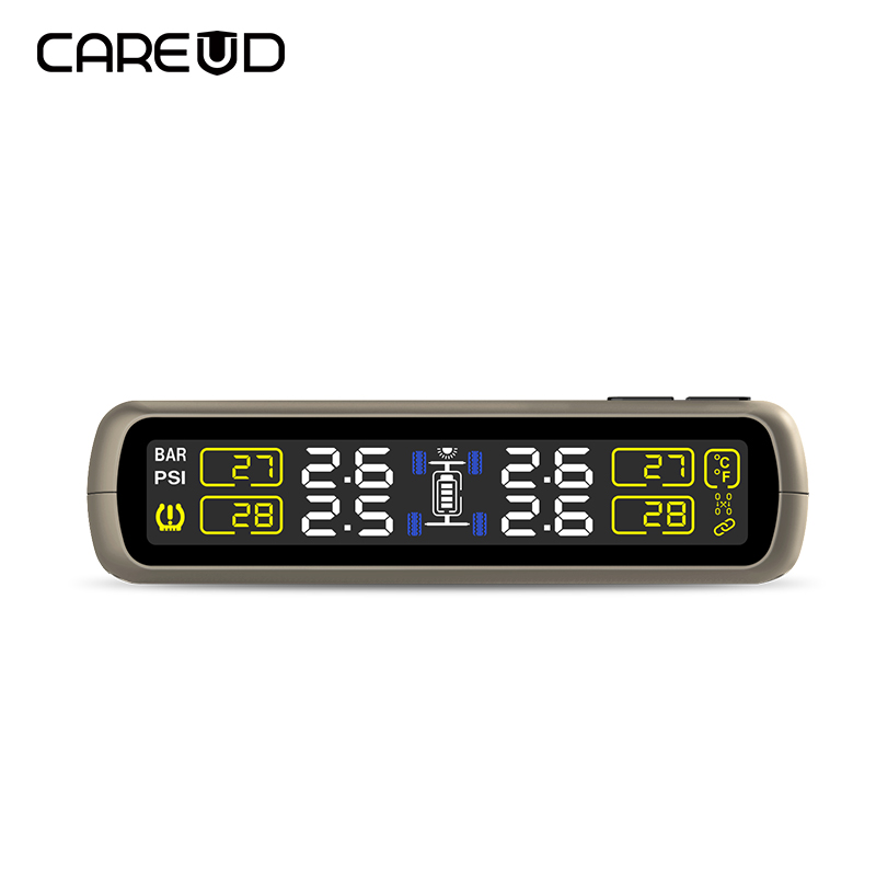2017 CAREUD Solar Power TPMS Wireless Tire Pressure Monitoring System Car tyre Pressure Alarm System With LCD Color Display