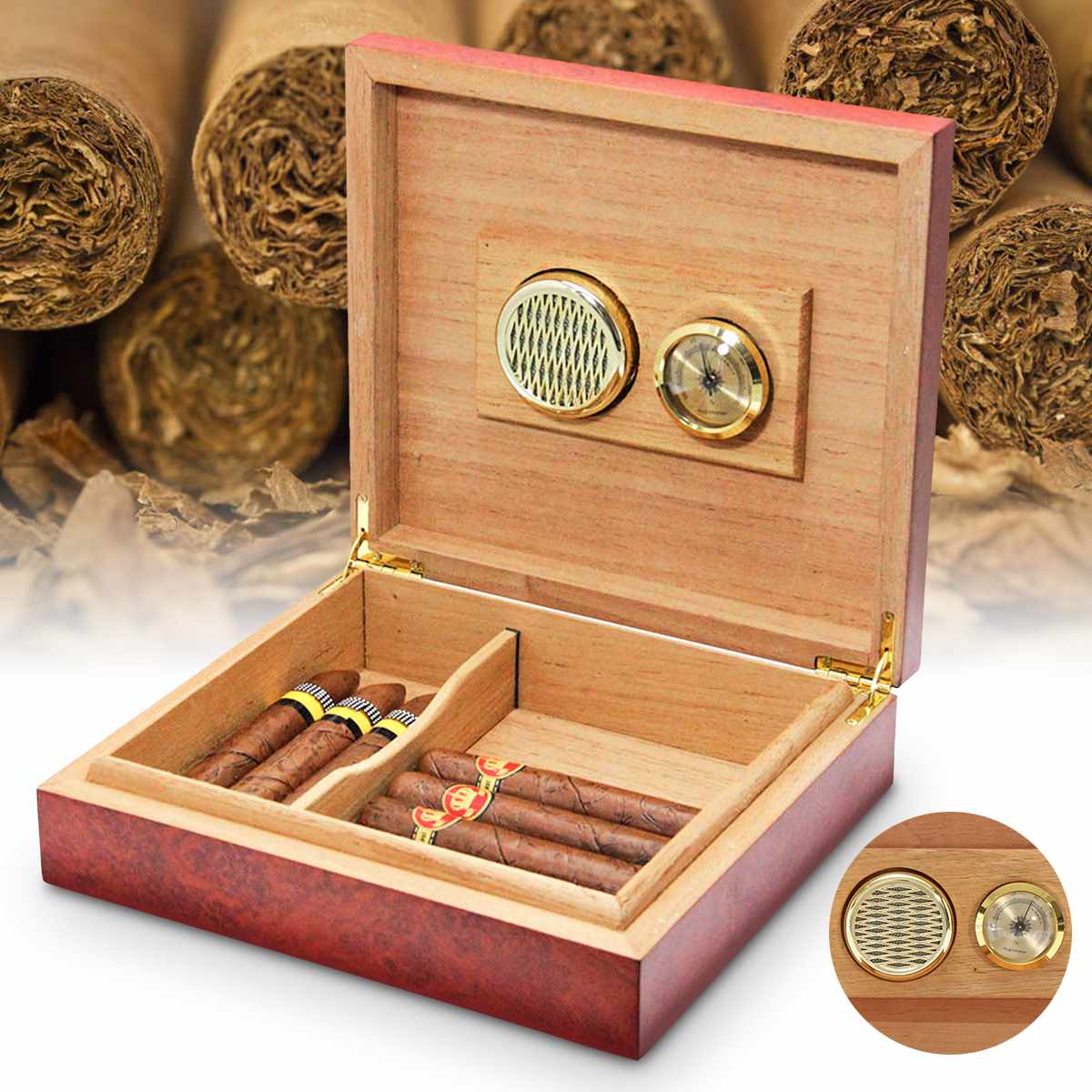 Cedar Wood Humidor Cigar Case Travel Portable Cigar Case Hygrometer Cigar Humidor Humidifier Gift Box Cigarette Holder Case
