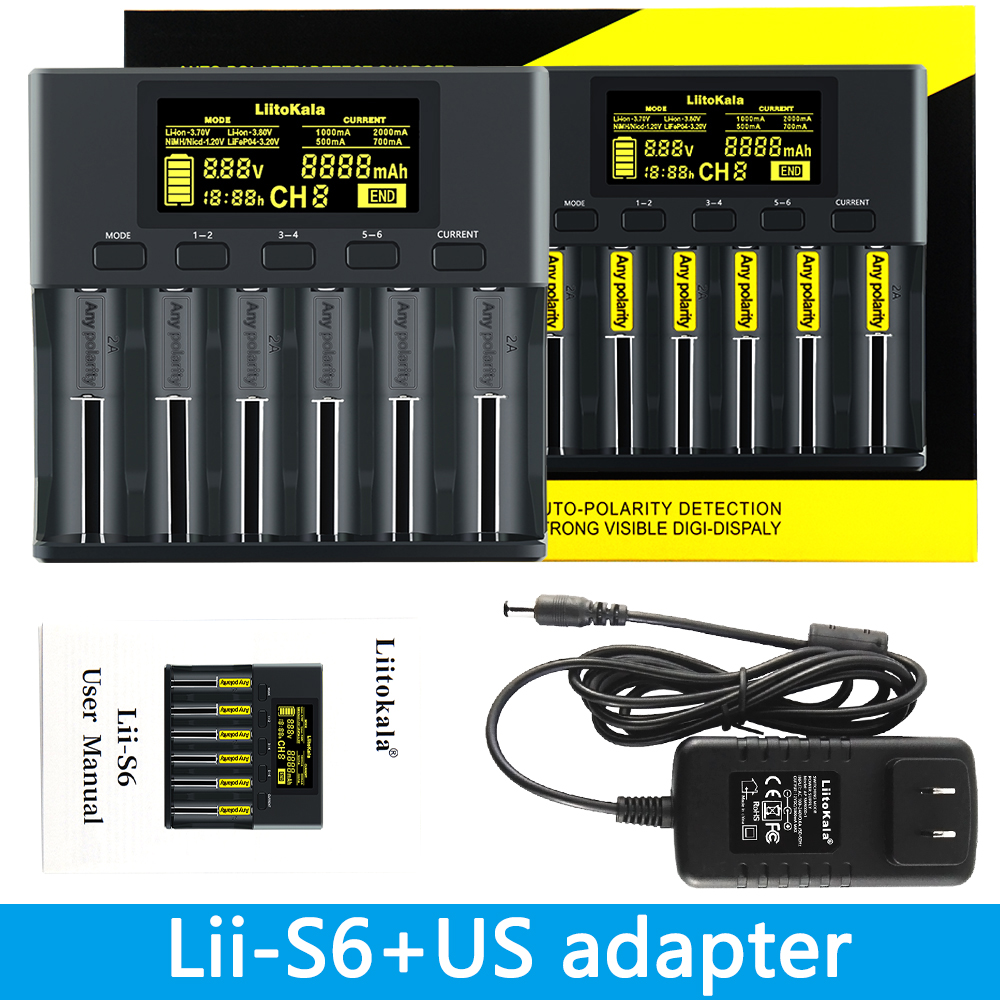 NEW LiitoKala Lii-S6 Battery charger 18650 Charger 6-Slot Auto-Polarity Detect For 18650 26650 21700 32650 AA AAA batteries