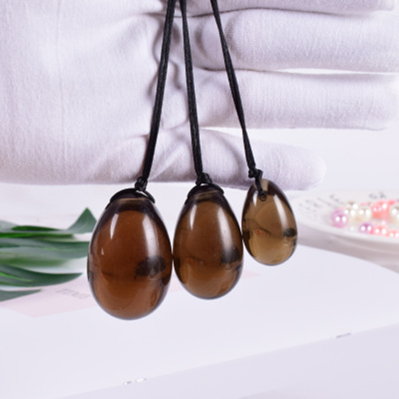 3pc Smoky Quartz Yoni Egg Natural Gemstone Crystal Jade Eggs Kegel Exercise Ball Vaginal Tighten Massager Drilled Yoni Eggs Set