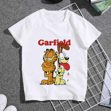 New Cartoon Garfield Print Harajuku T-shirt children O-neck Casual Tshirt Top Cute Cat Short-sleeved boy/girl Shirt kid Tumblr